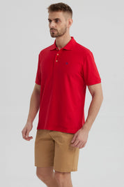 Polera Hombre Pique Básica Lisa Rojo