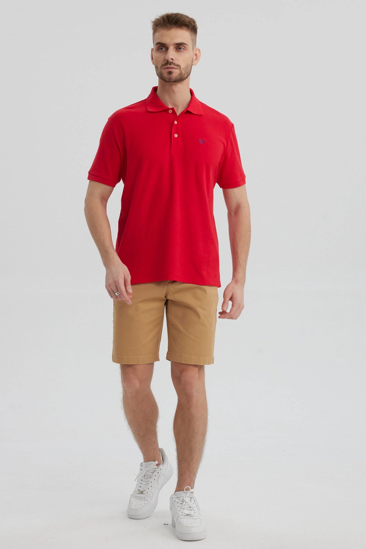 Polera Hombre Pique Básica Lisa Rojo