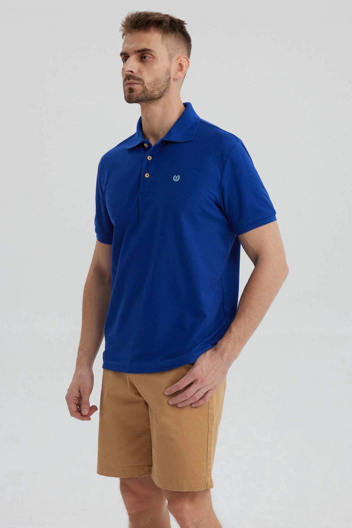 Polera Hombre Pique Básica Lisa Azulino