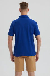 Polera Hombre Pique Básica Lisa Azulino