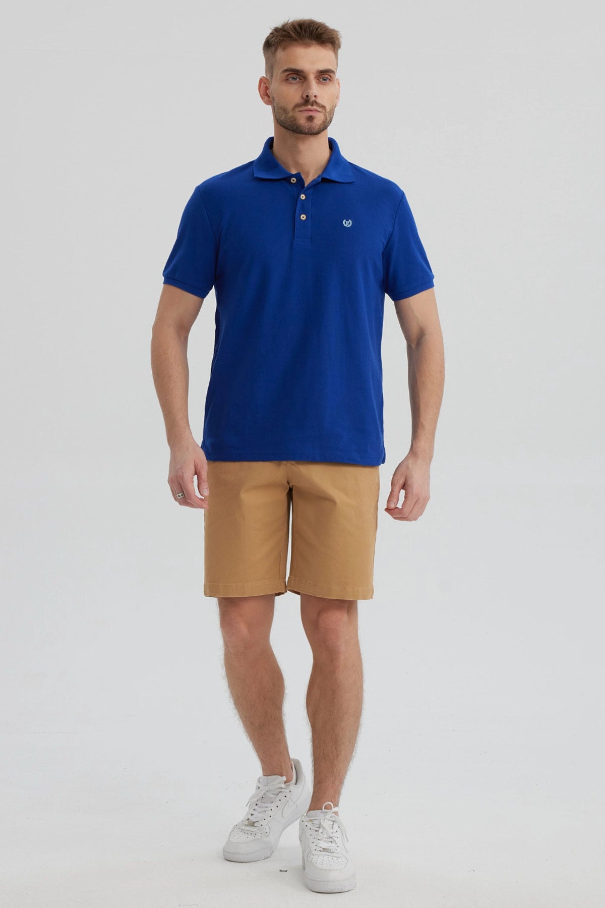 Polera Hombre Pique Básica Lisa Azulino