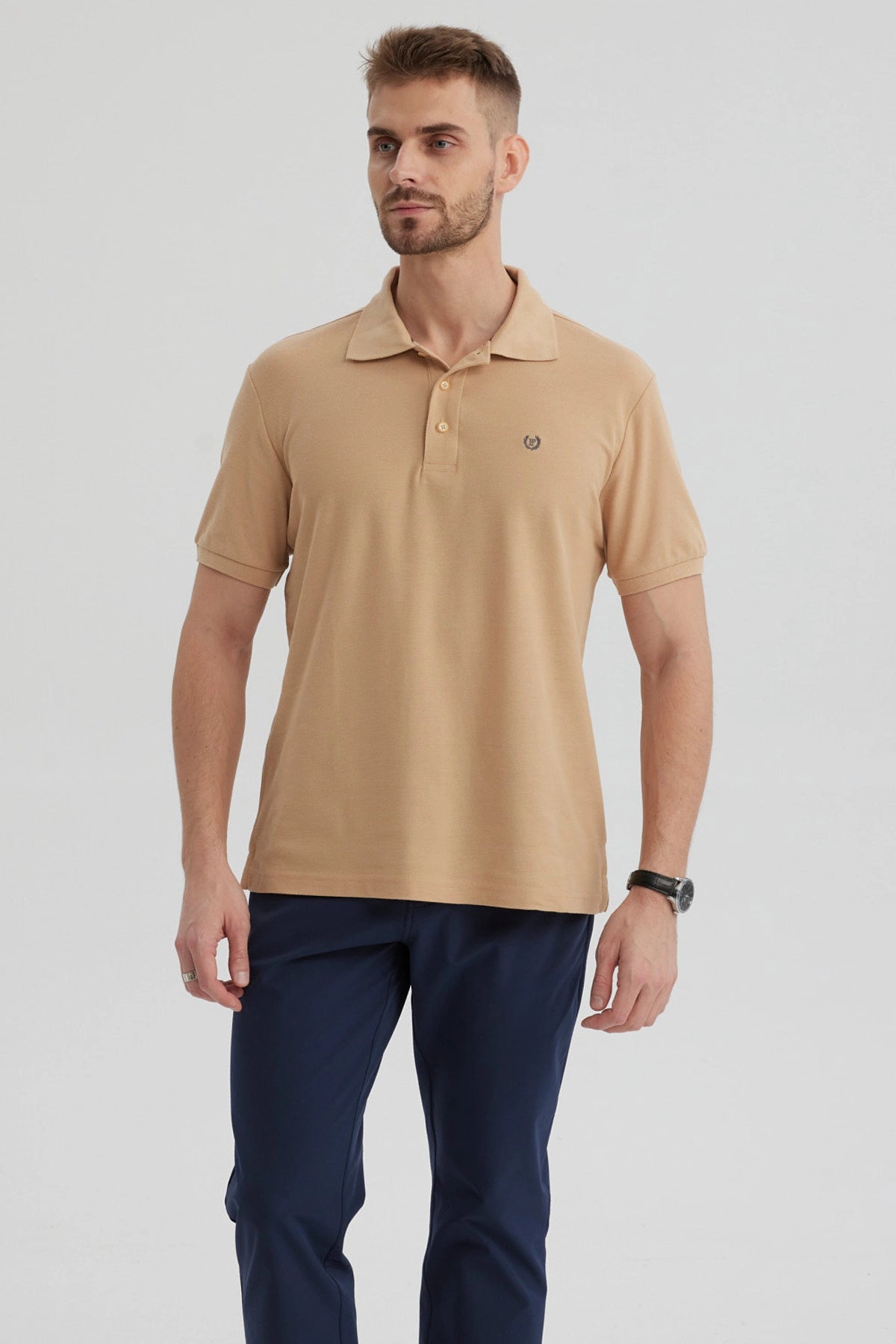 Polera Hombre Pique Básica Lisa Kaki