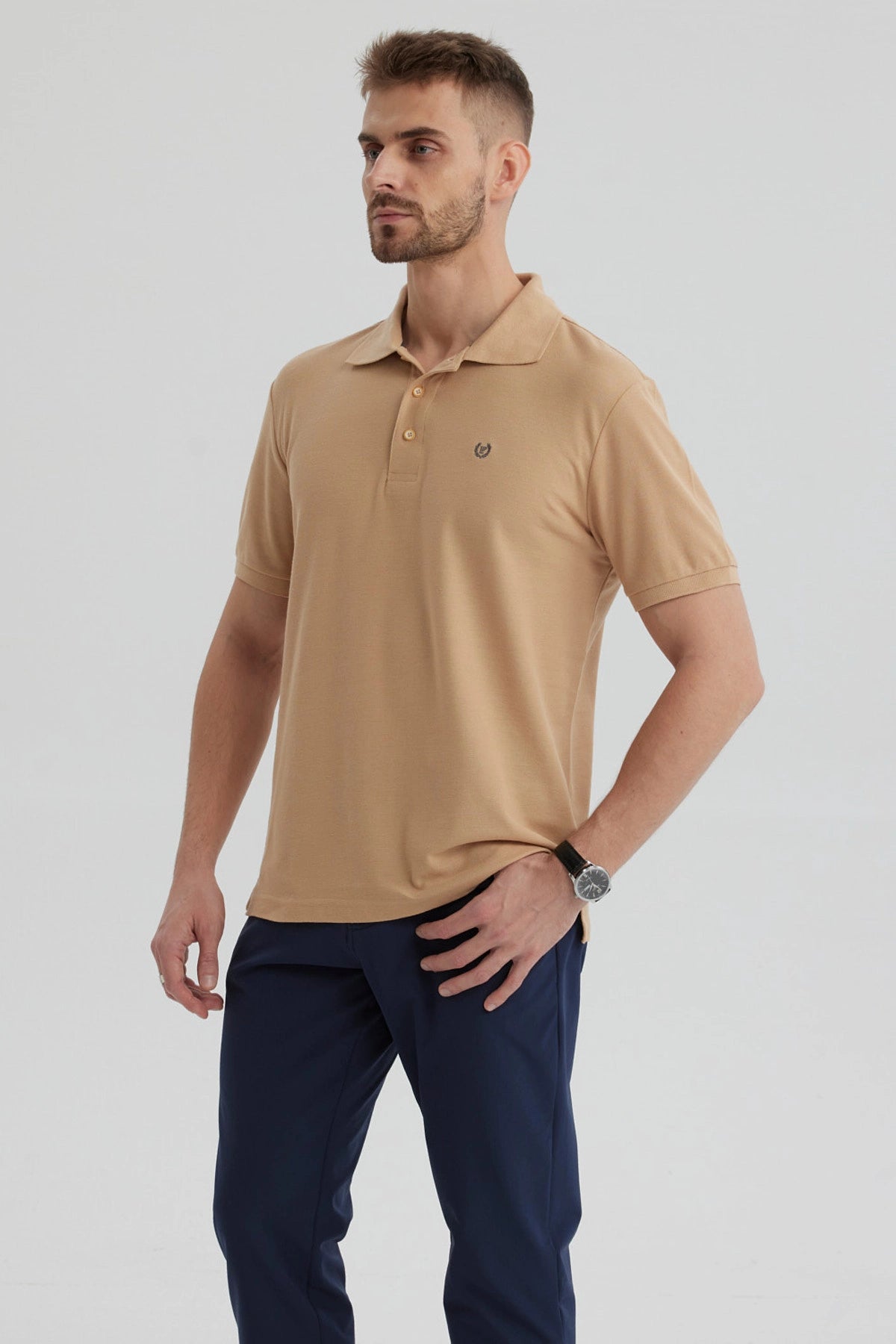 Polera Hombre Pique Básica Lisa Kaki