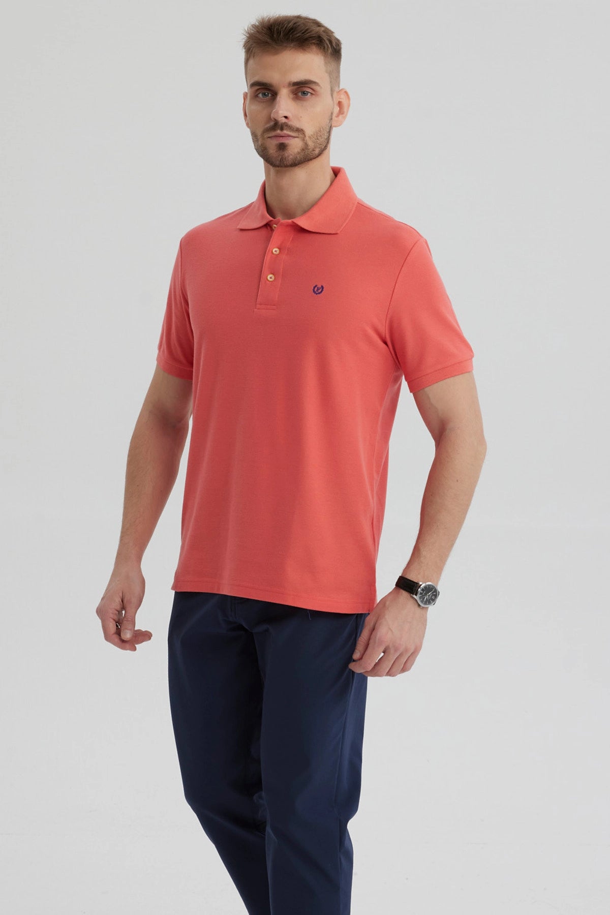 Polera Hombre Pique Básica Lisa Sandía