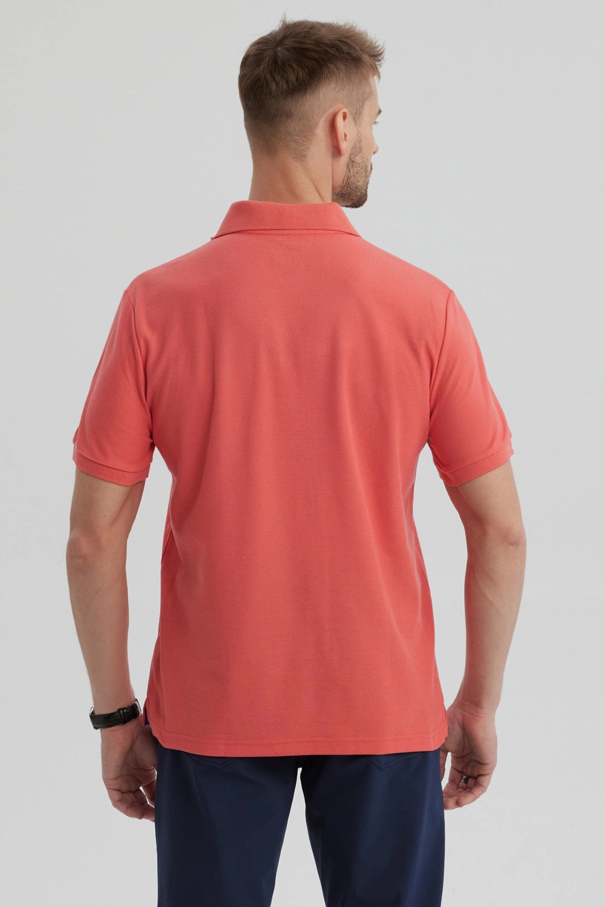 Polera Hombre Pique Básica Lisa Sandía