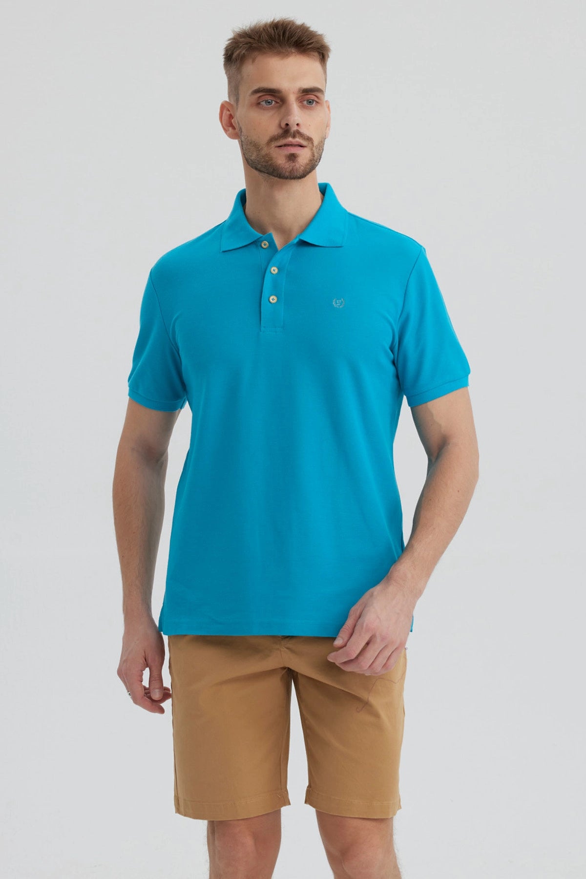 Polera Hombre Pique Básica Lisa Turquesa