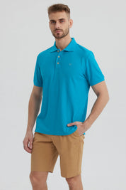 Polera Hombre Pique Básica Lisa Turquesa