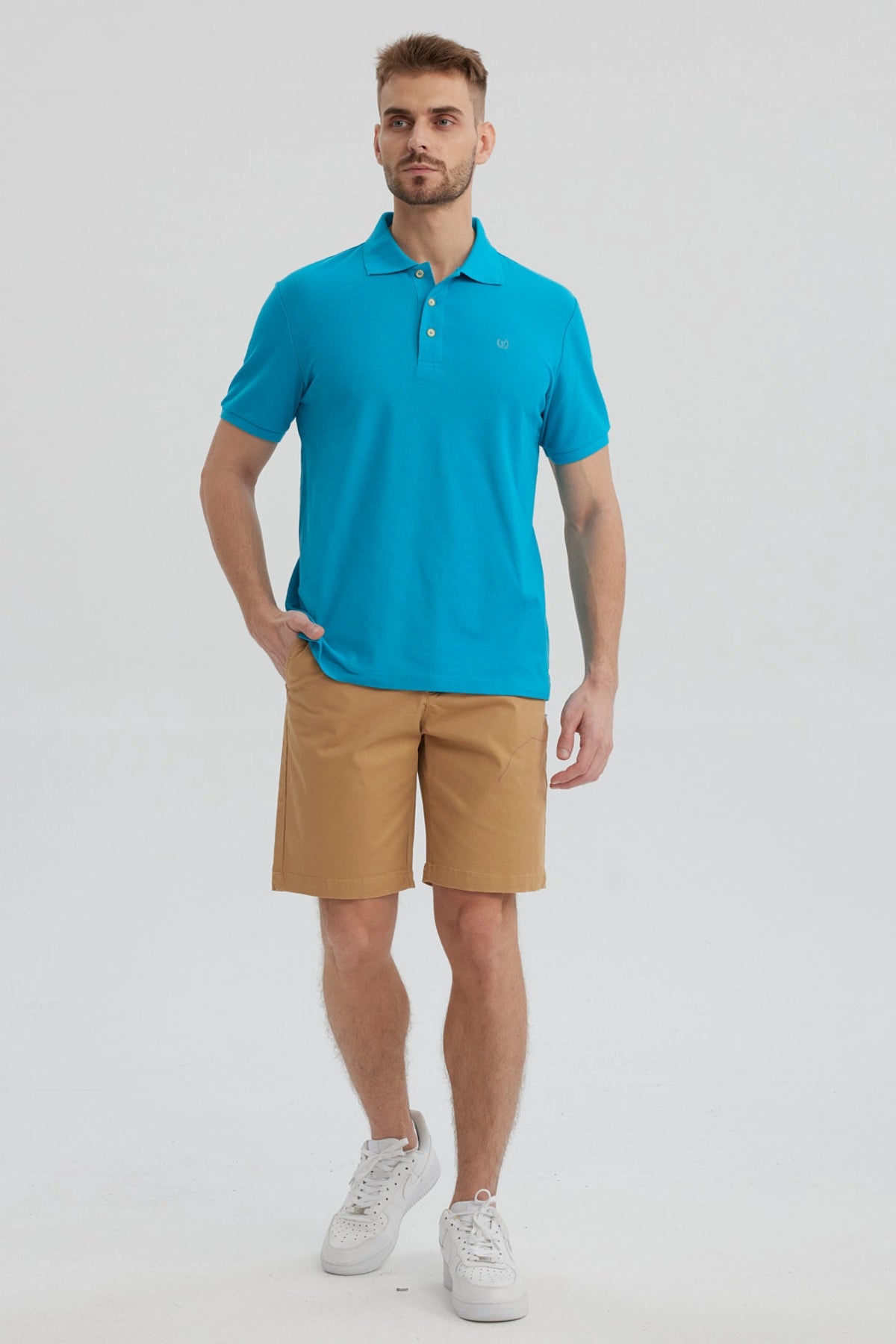 Polera Hombre Pique Básica Lisa Turquesa