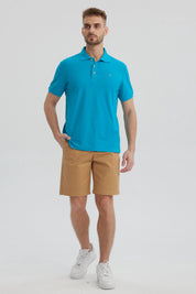 Polera Hombre Pique Básica Lisa Turquesa