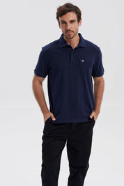 Polera Hombre Pique Básica Lisa Azul Marino