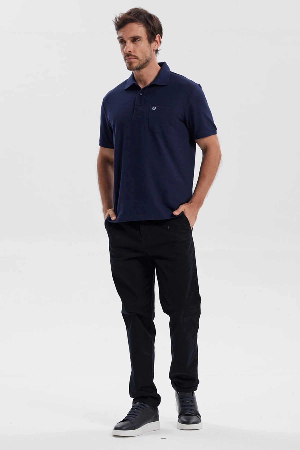 Polera Hombre Pique Básica Lisa Azul Marino