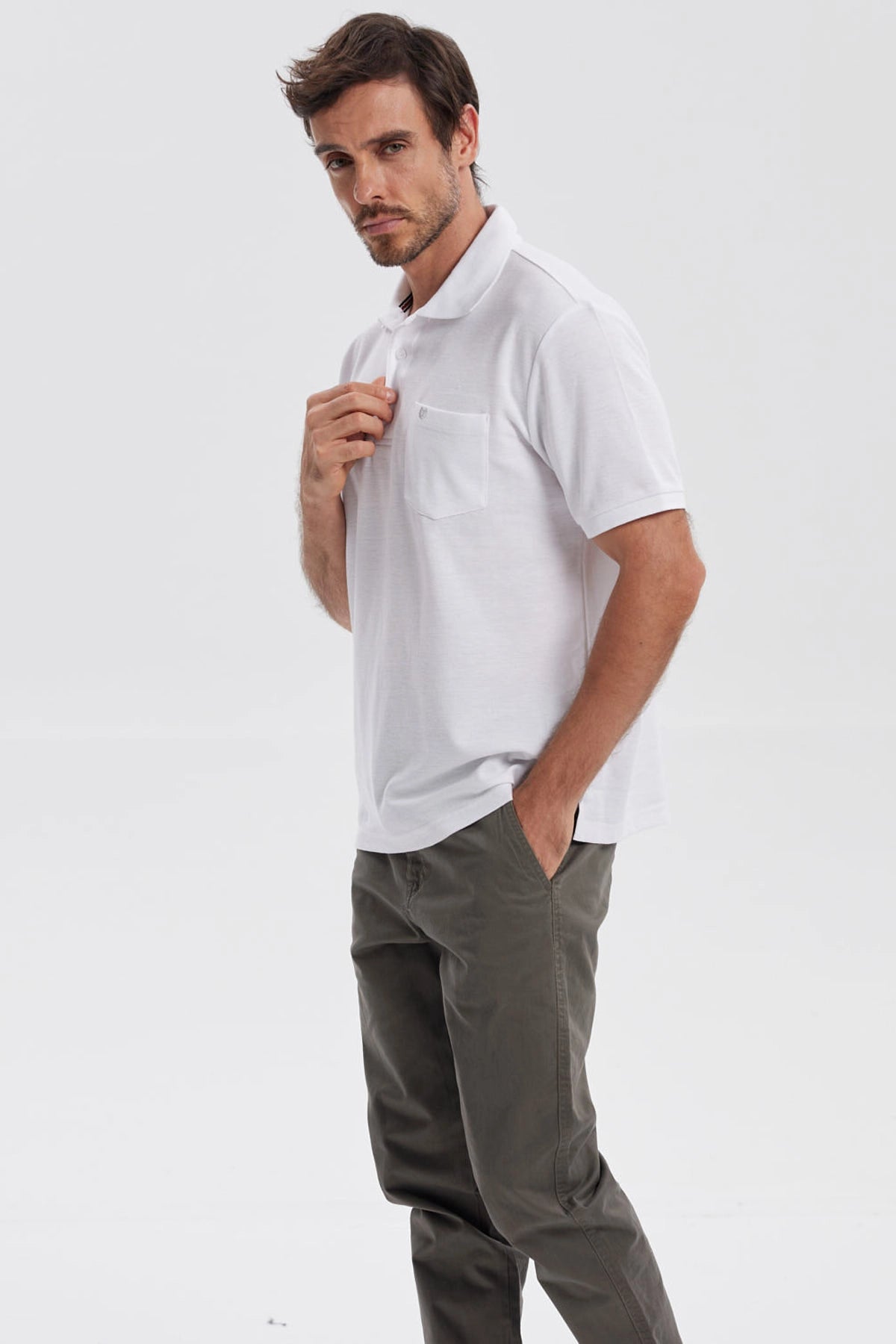 Polera Hombre Pique Básica Lisa Blanco