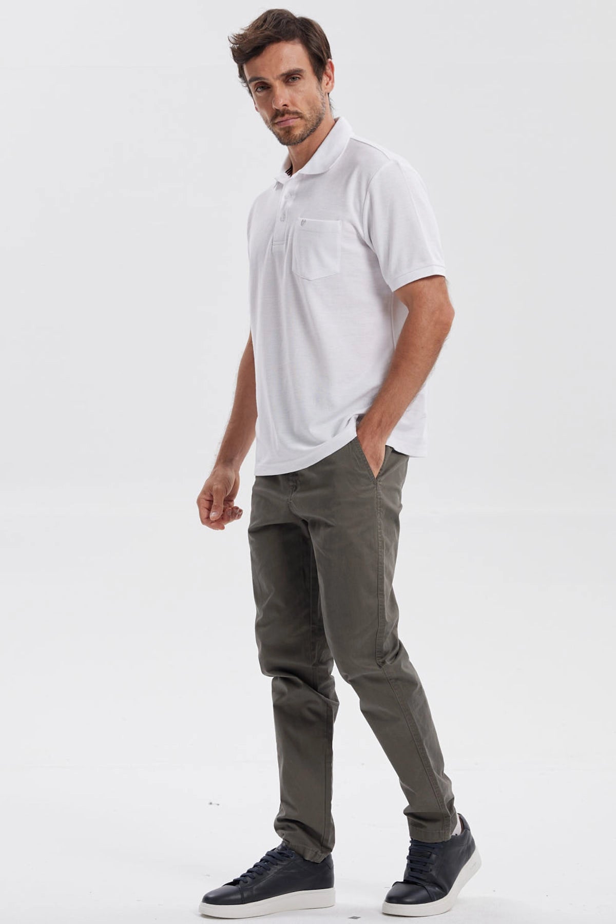 Polera Hombre Pique Básica Lisa Blanco