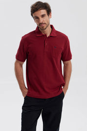 Polera Hombre Pique Básica Lisa Burdeo