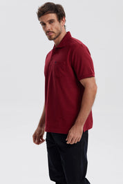 Polera Hombre Pique Básica Lisa Burdeo