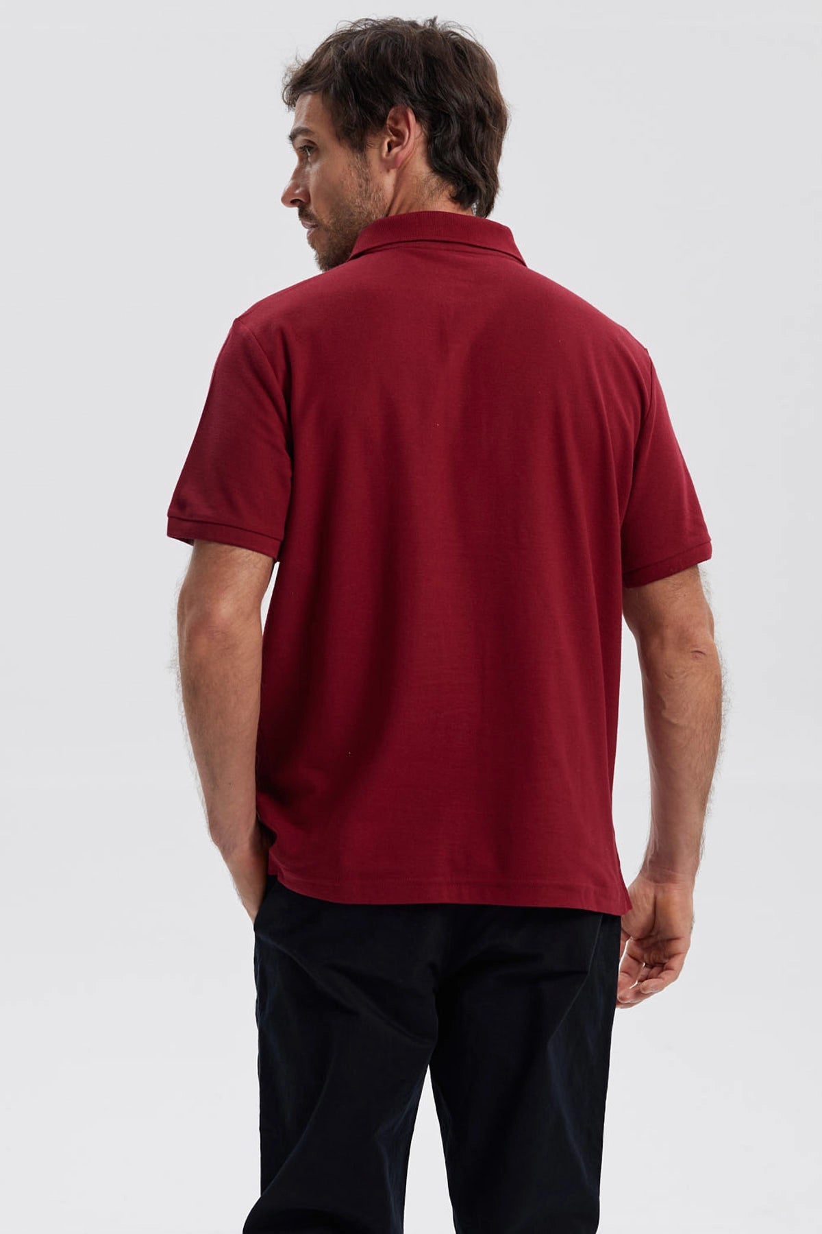 Polera Hombre Pique Básica Lisa Burdeo