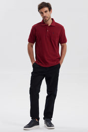 Polera Hombre Pique Básica Lisa Burdeo