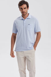 Polera Hombre Pique Básica Lisa Celeste
