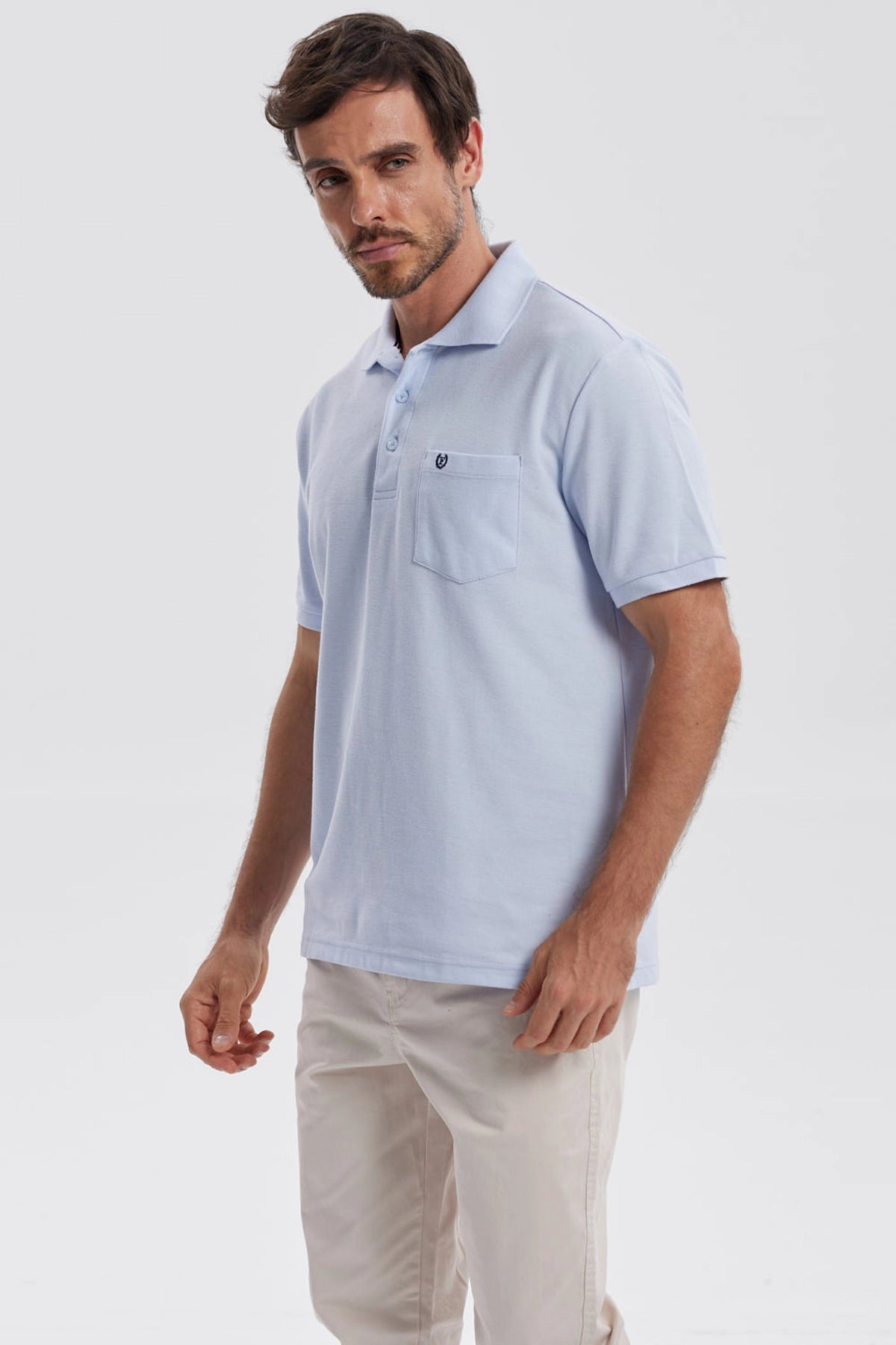 Polera Hombre Pique Básica Lisa Celeste