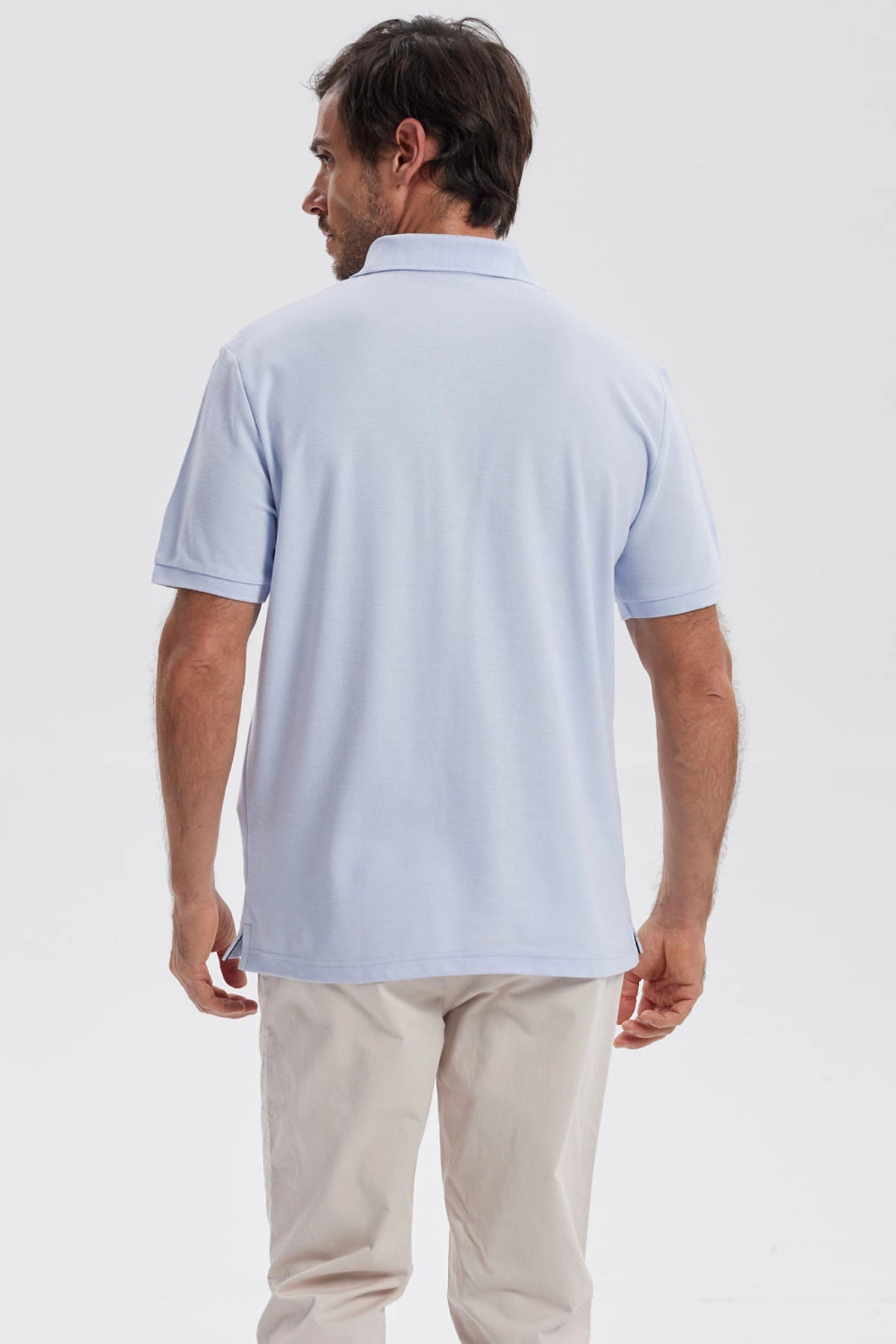 Polera Hombre Pique Básica Lisa Celeste