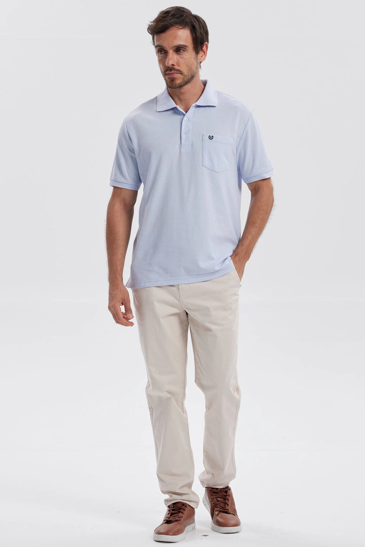 Polera Hombre Pique Básica Lisa Celeste