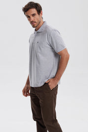 Polera Hombre Pique Básica Lisa Gris Melange