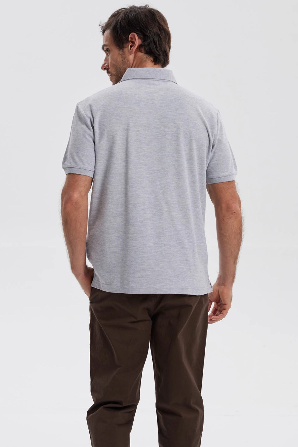 Polera Hombre Pique Básica Lisa Gris Melange