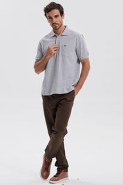 Polera Hombre Pique Básica Lisa Gris Melange