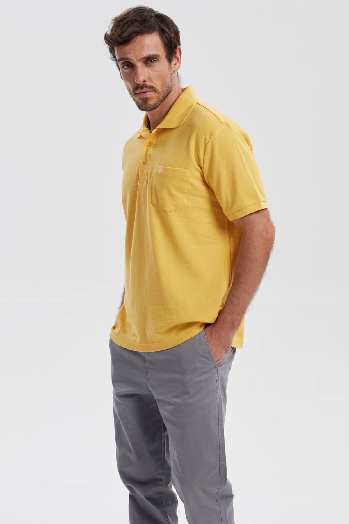 Polera Hombre Pique Básica Lisa Naranjo