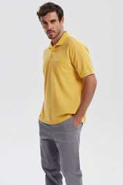 Polera Hombre Pique Básica Lisa Naranjo
