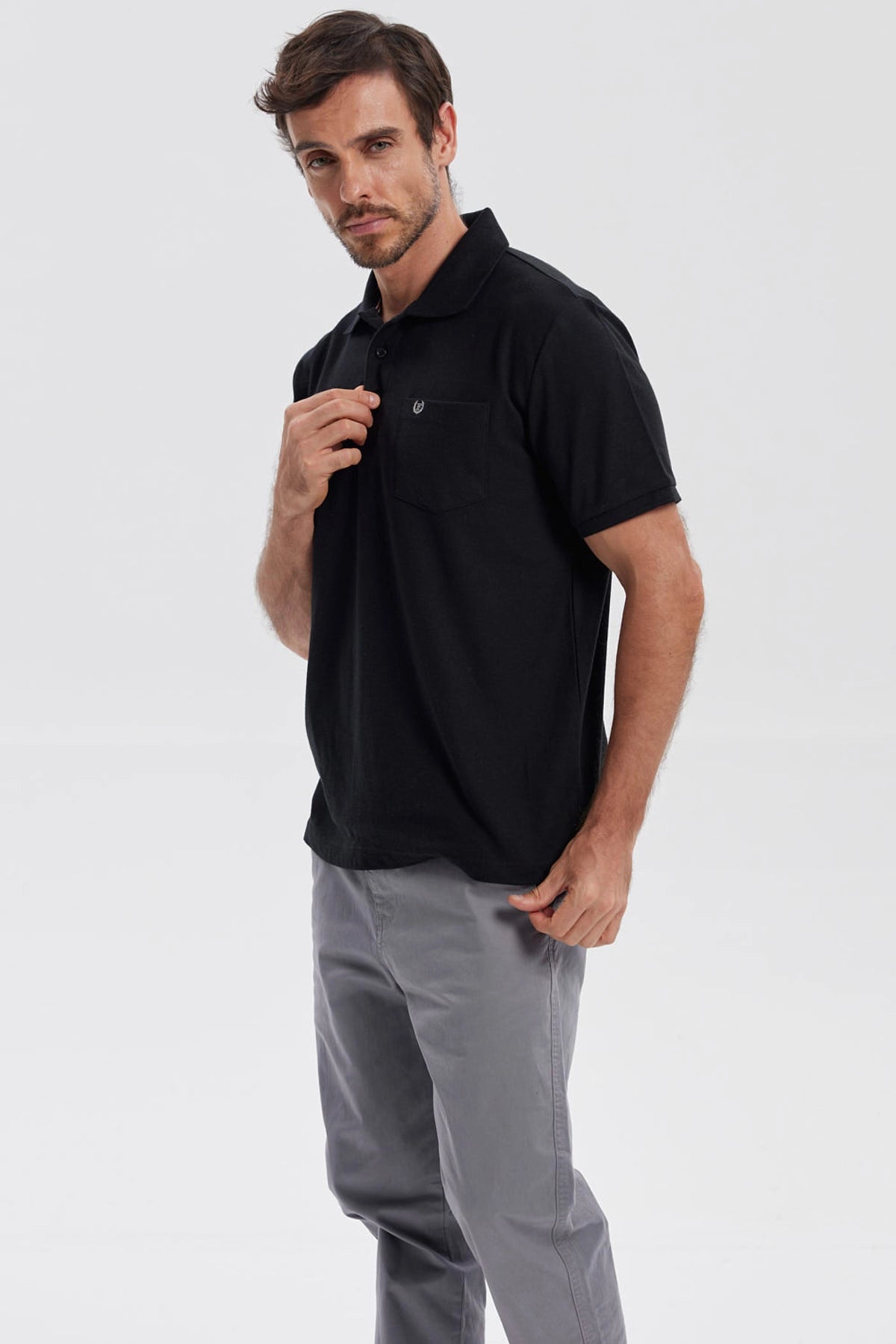 Polera Hombre Pique Básica Lisa Negro