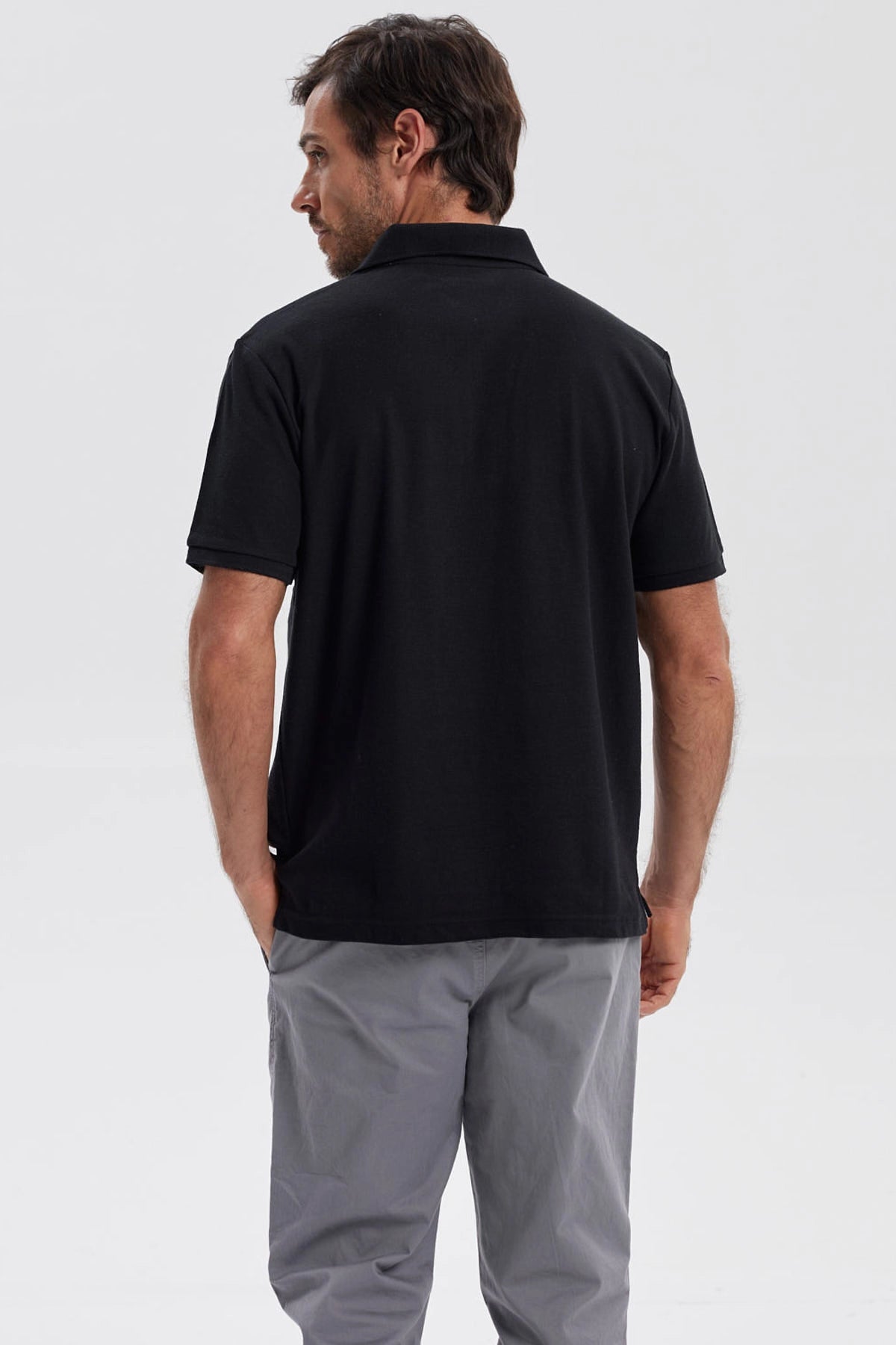 Polera Hombre Pique Básica Lisa Negro
