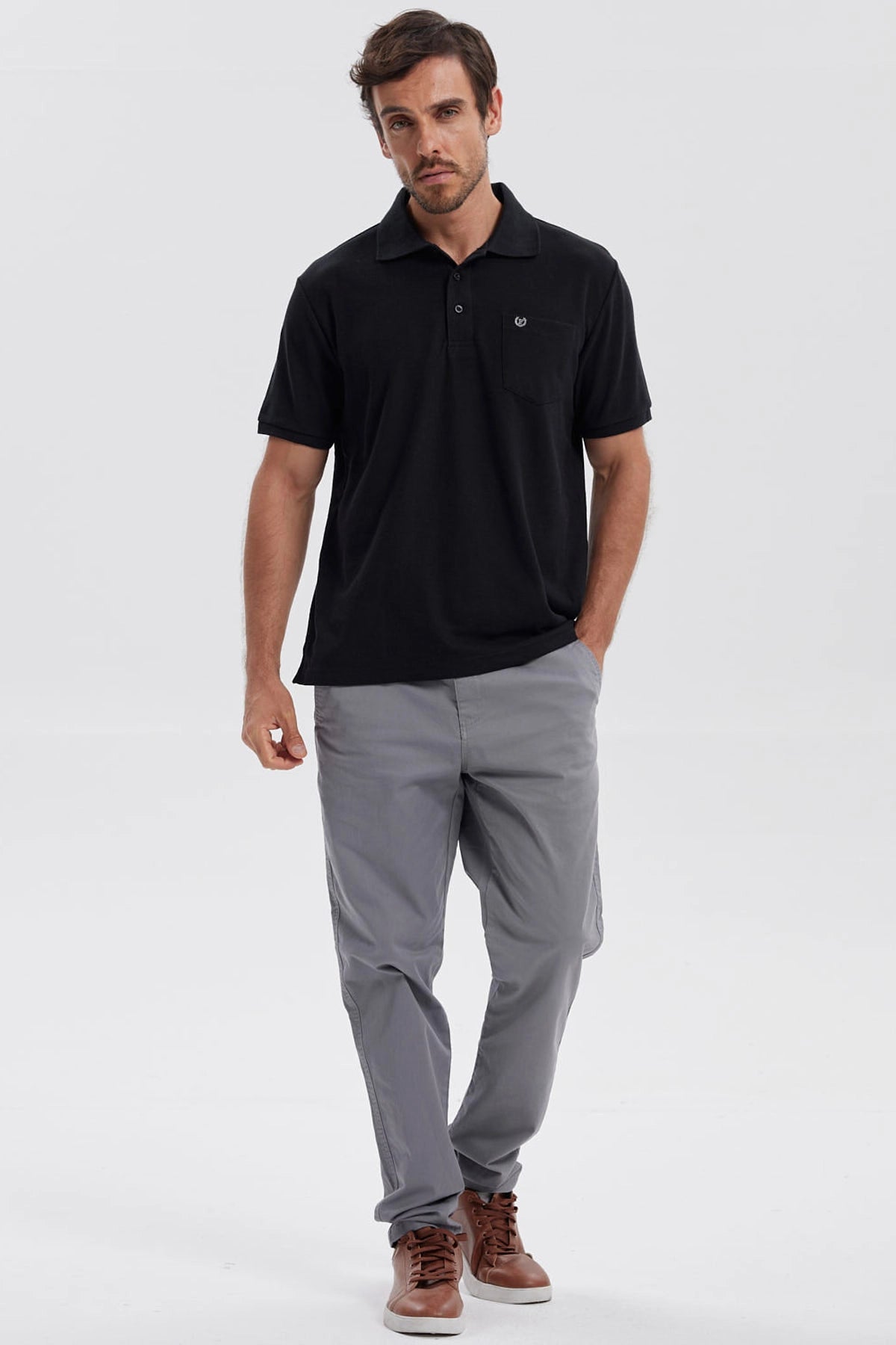 Polera Hombre Pique Básica Lisa Negro