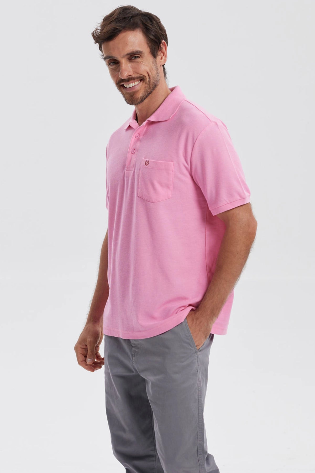 Polera Hombre Pique Básica Lisa Rosado