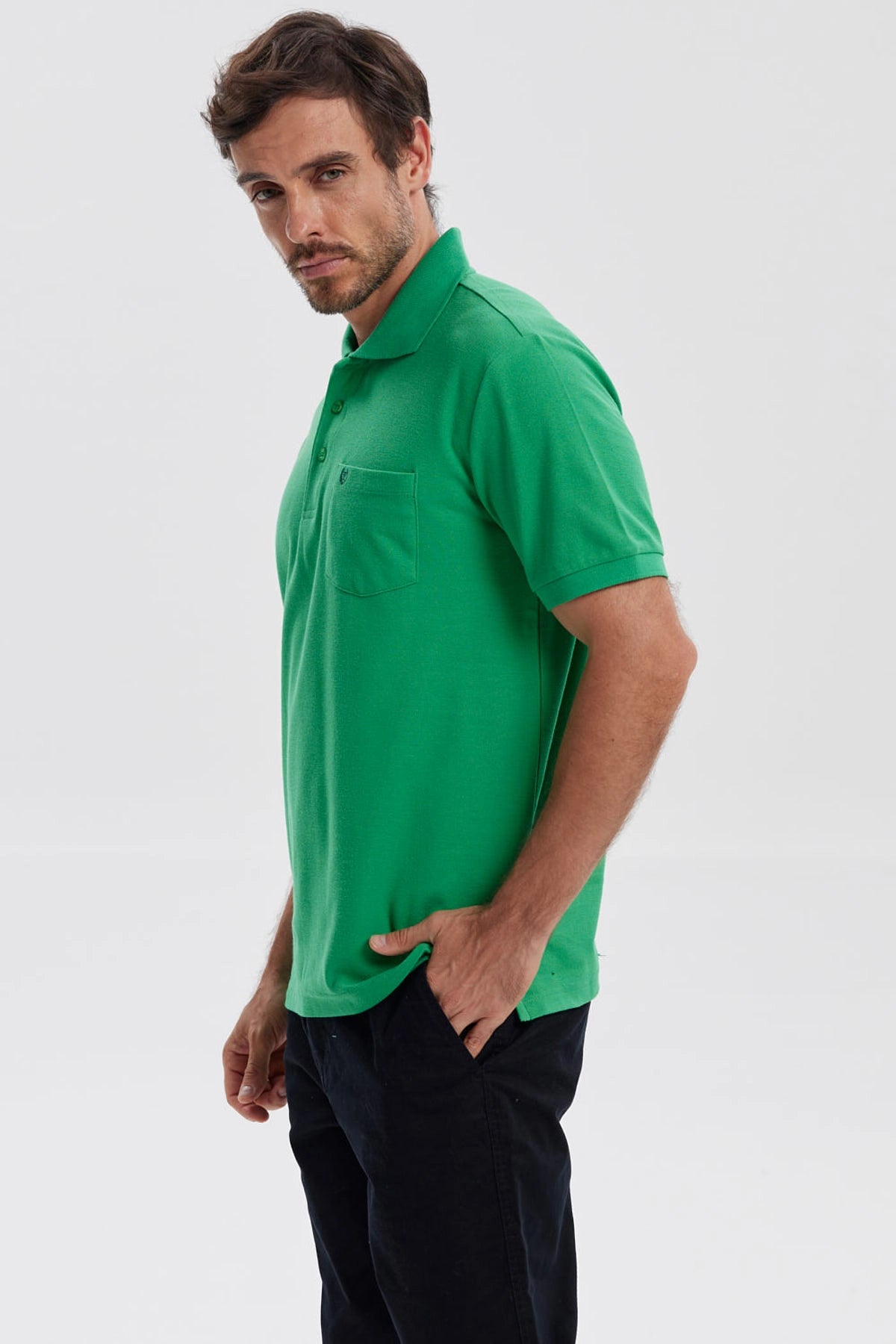 Polera Hombre Pique Básica Lisa Verde