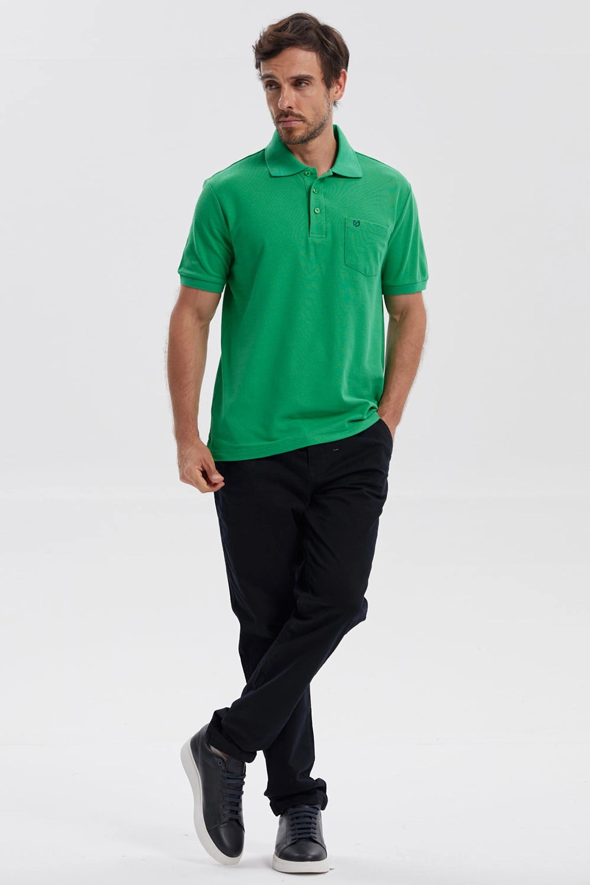 Polera Hombre Pique Básica Lisa Verde