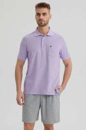 Polera Hombre Pique Básica Lisa Lila