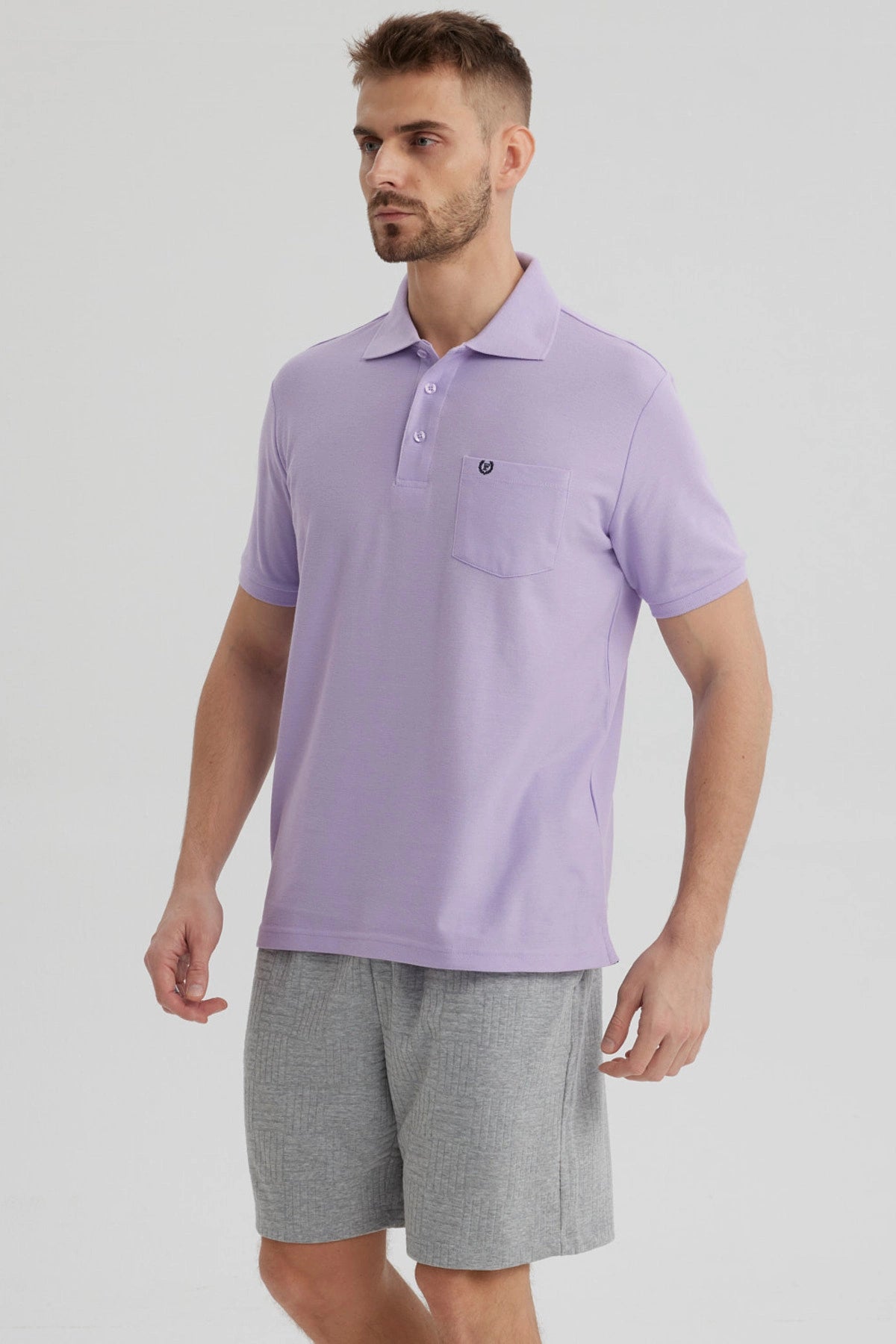 Polera Hombre Pique Básica Lisa Lila