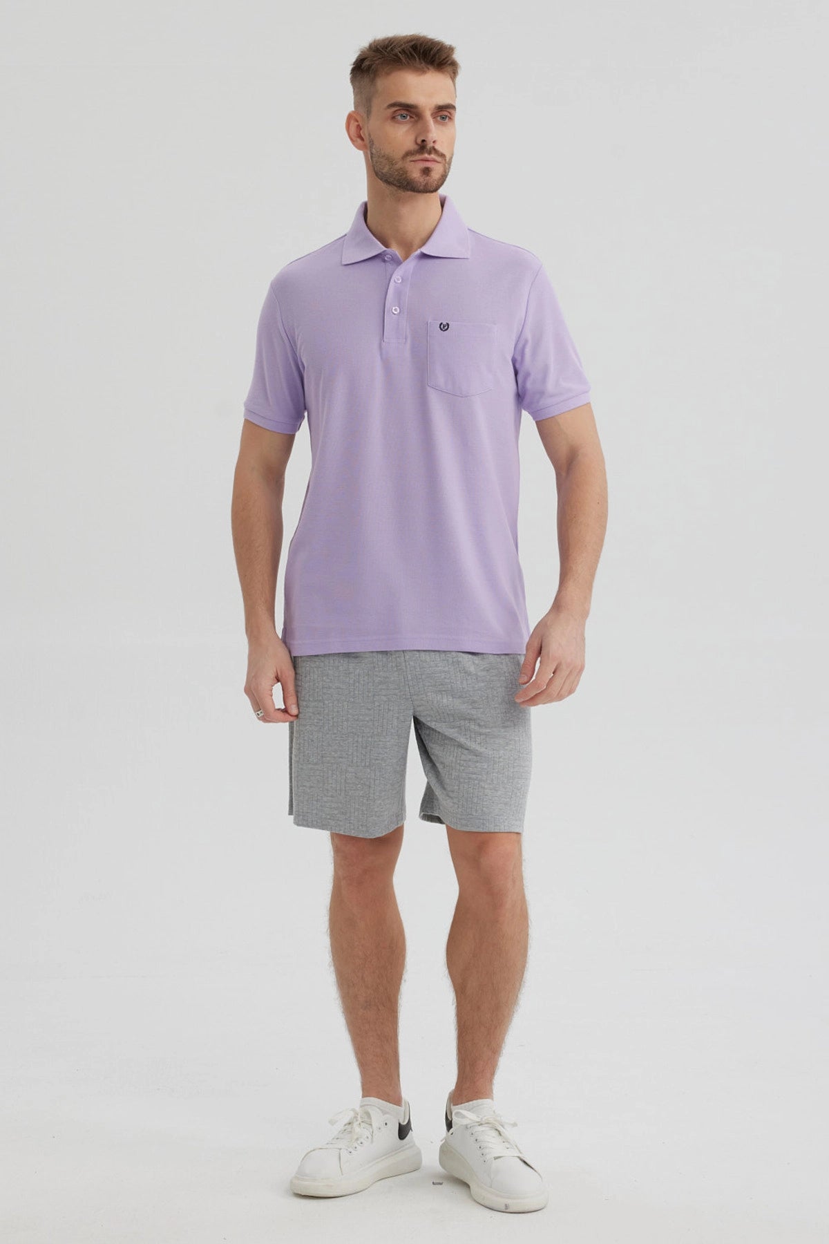 Polera Hombre Pique Básica Lisa Lila