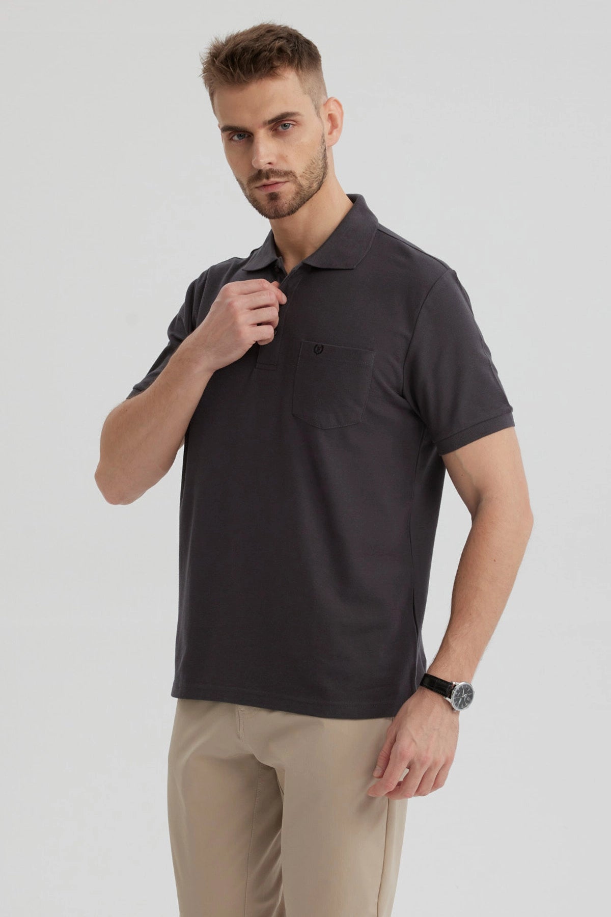 Polera Hombre Pique Básica Lisa Marengo