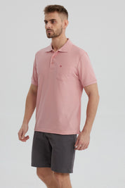 Polera Hombre Pique Básica Lisa Palo Rosa