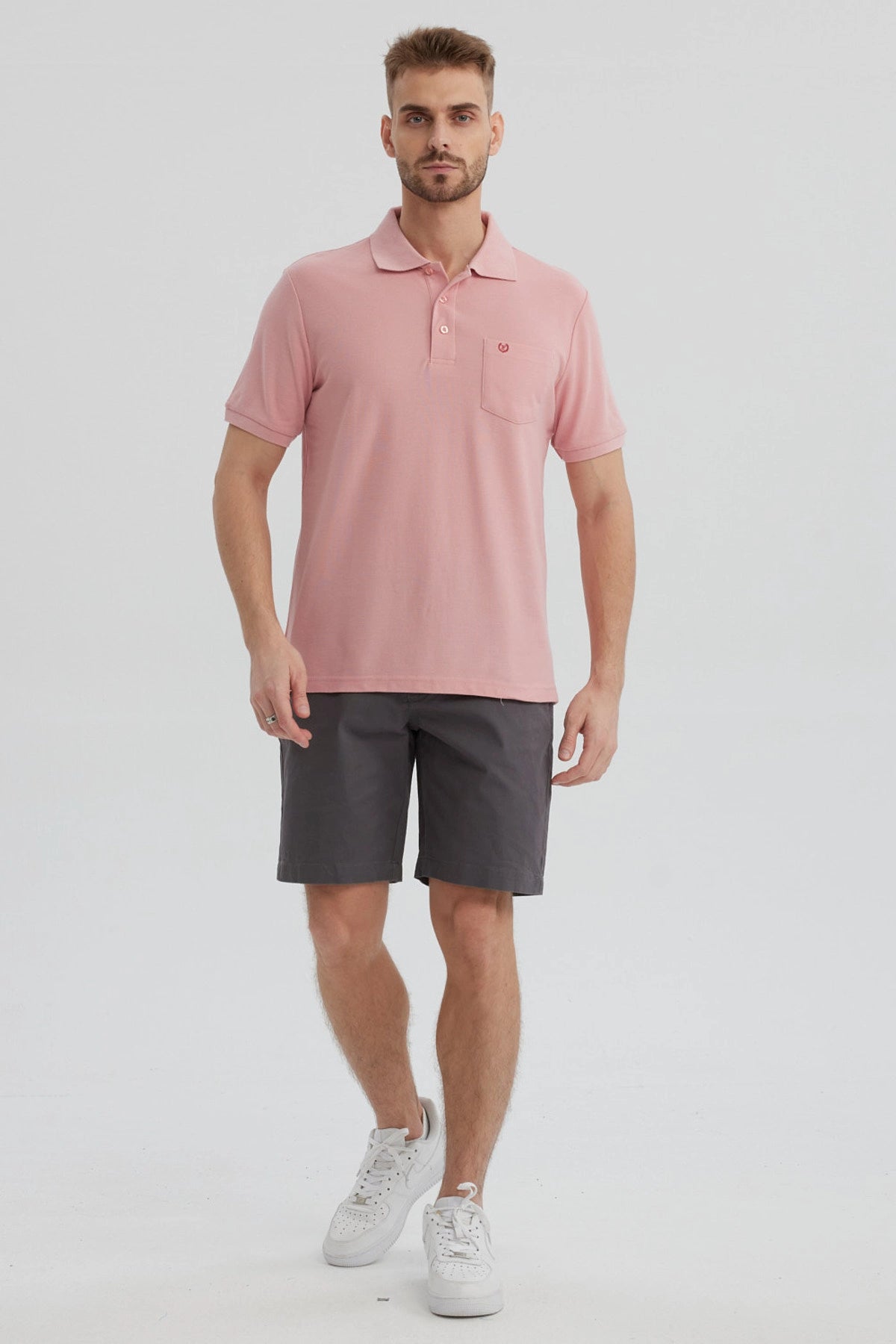 Polera Hombre Pique Básica Lisa Palo Rosa