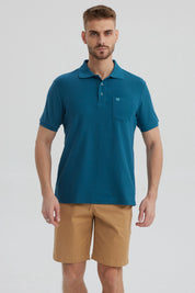 Polera Hombre Pique Básica Lisa Petroleo