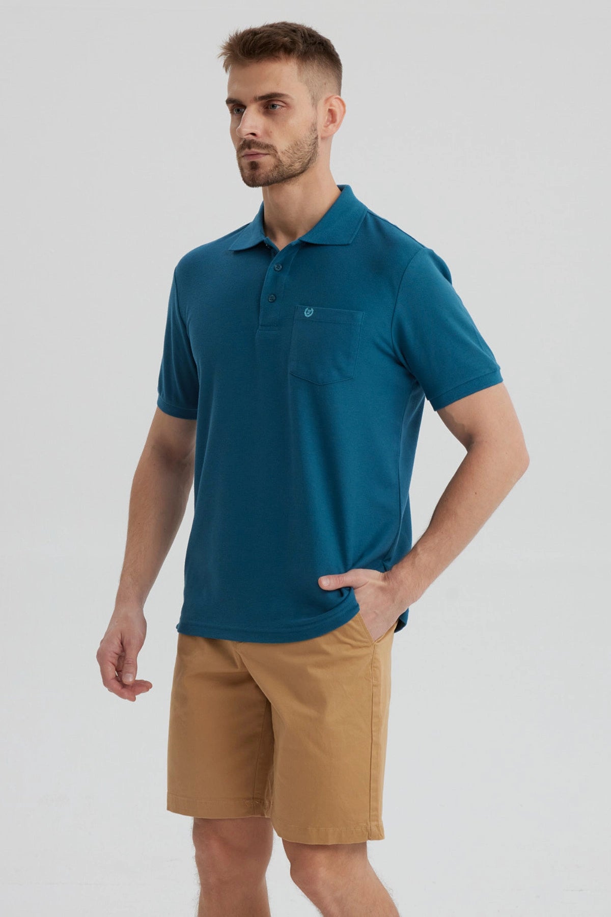 Polera Hombre Pique Básica Lisa Petroleo