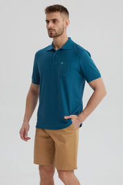 Polera Hombre Pique Básica Lisa Petroleo