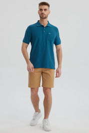 Polera Hombre Pique Básica Lisa Petroleo