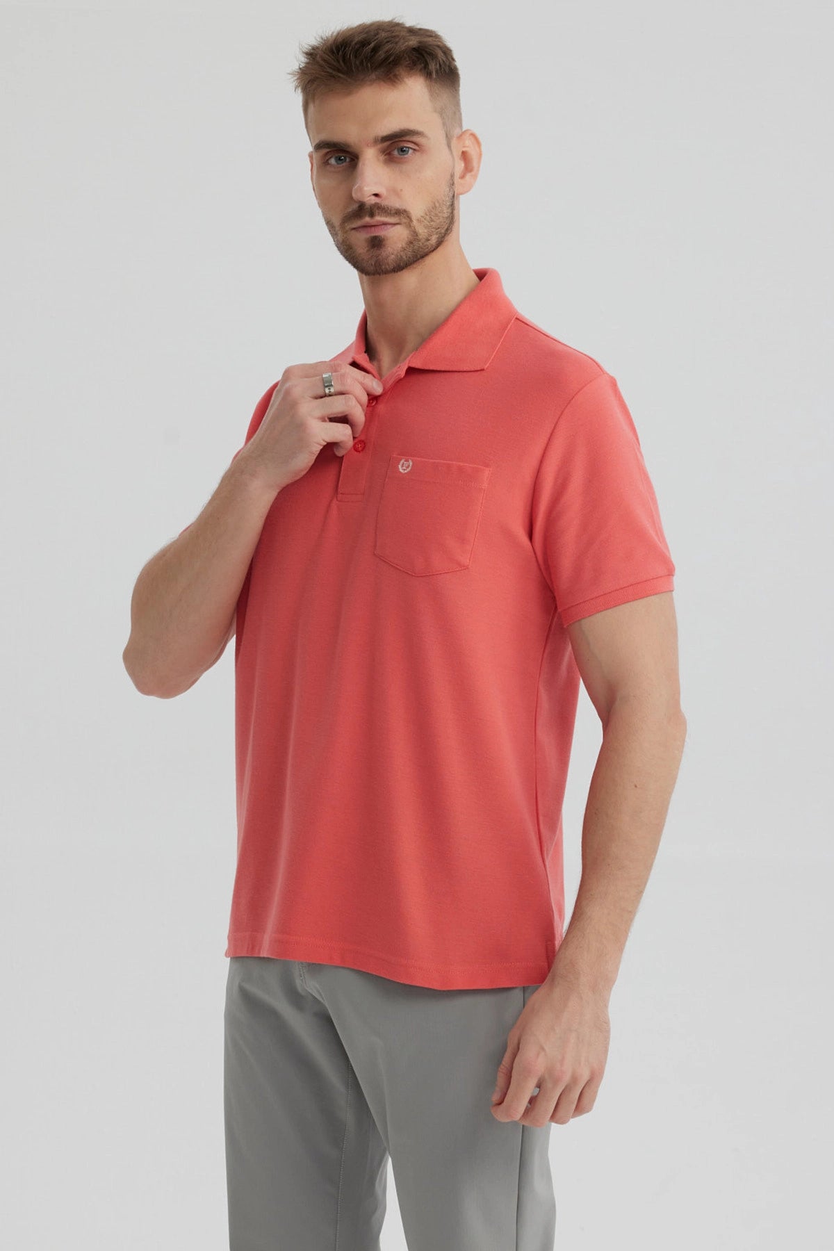 Polera Hombre Pique Básica Lisa Sandía