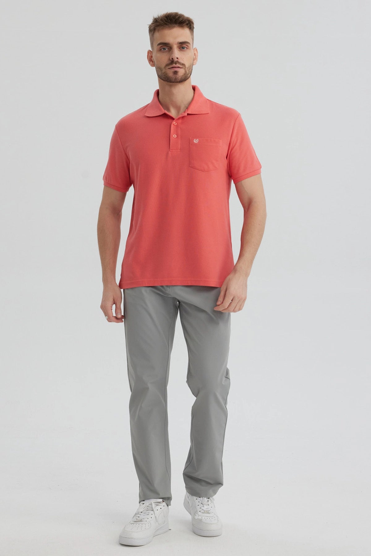 Polera Hombre Pique Básica Lisa Sandía