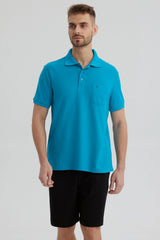 Polera Hombre Pique Básica Lisa Turquesa