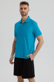 Polera Hombre Pique Básica Lisa Turquesa